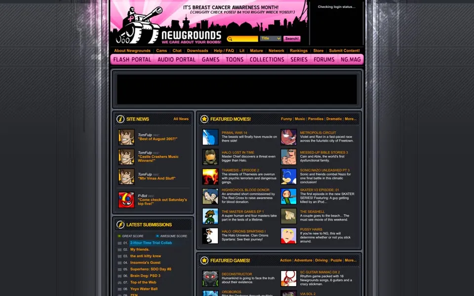 newgrounds.com homepage in 2007