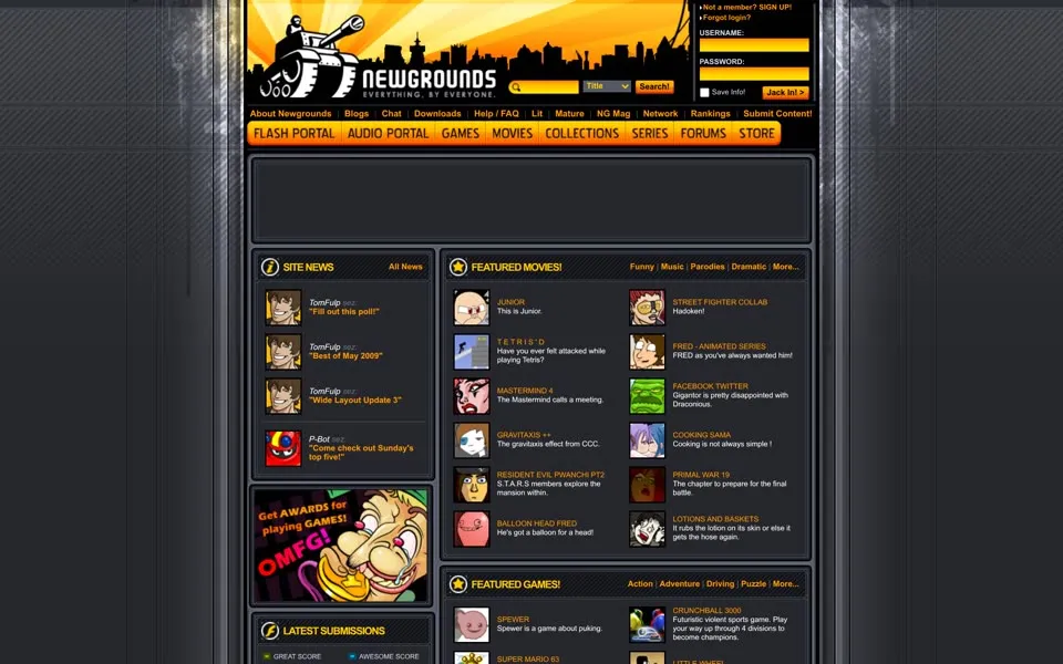 newgrounds.com homepage in 2009