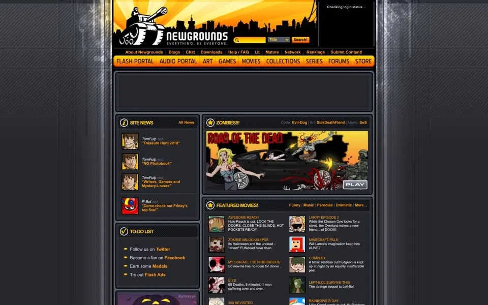 newgrounds.com homepage in 2010