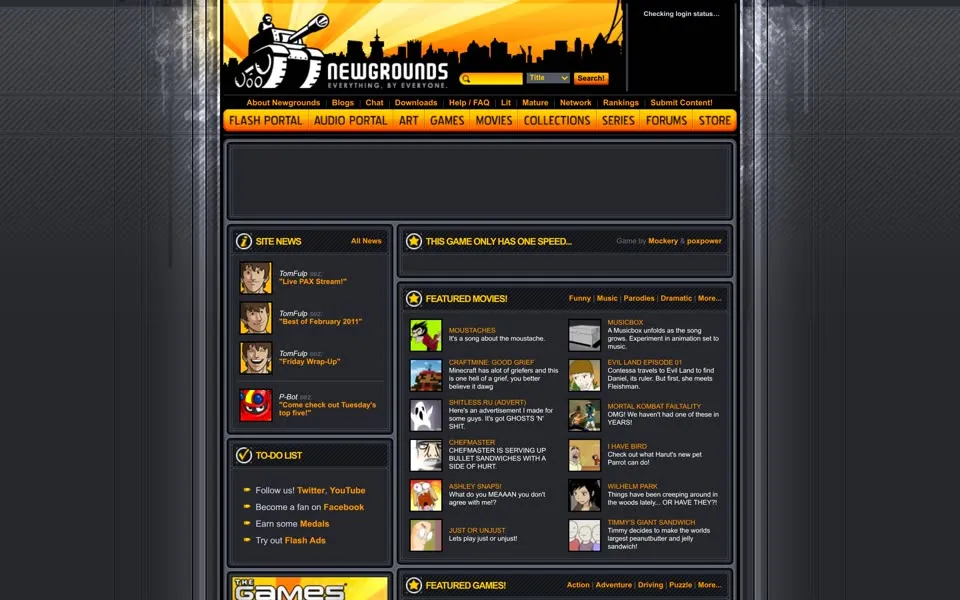 newgrounds.com homepage in 2011