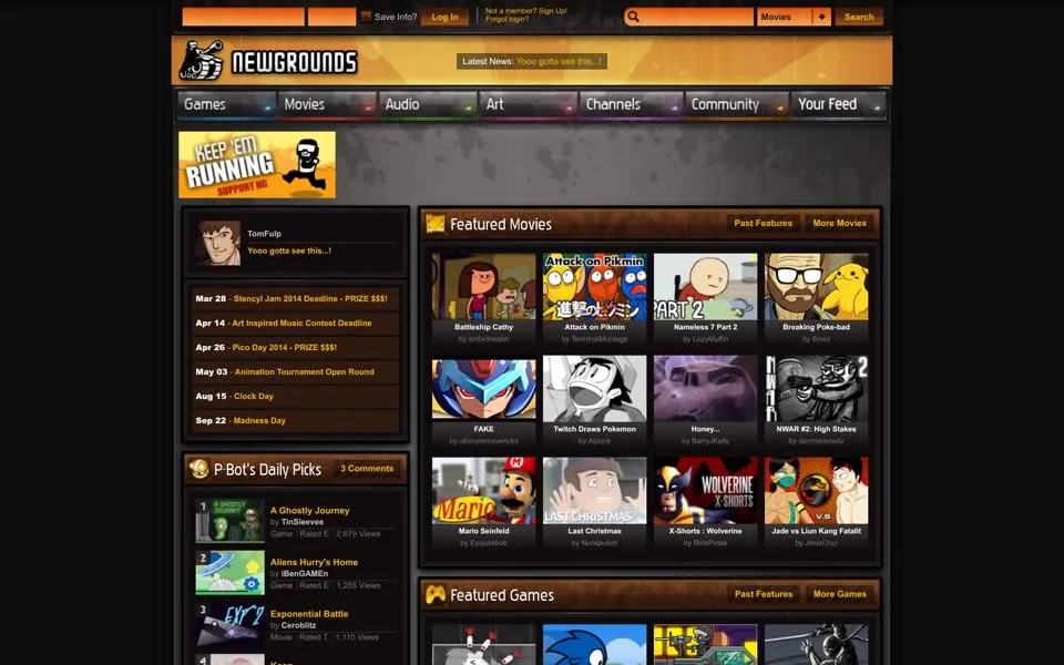 newgrounds.com homepage in 2014