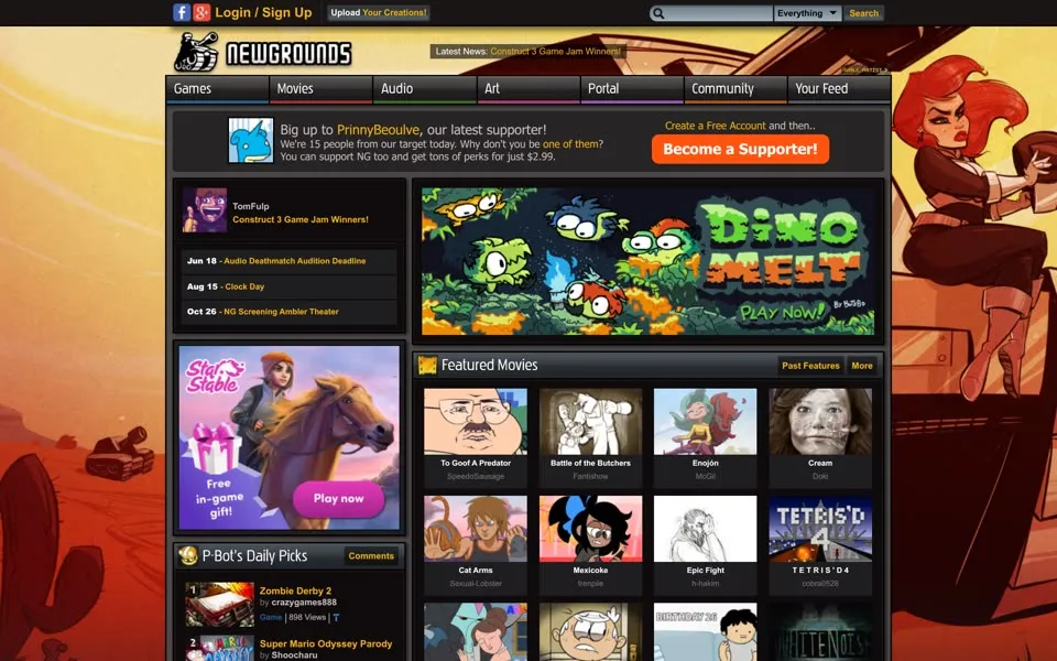 newgrounds.com homepage in 2017