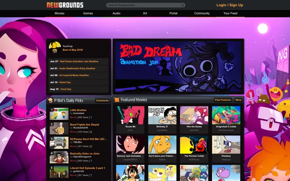 newgrounds.com homepage in 2018