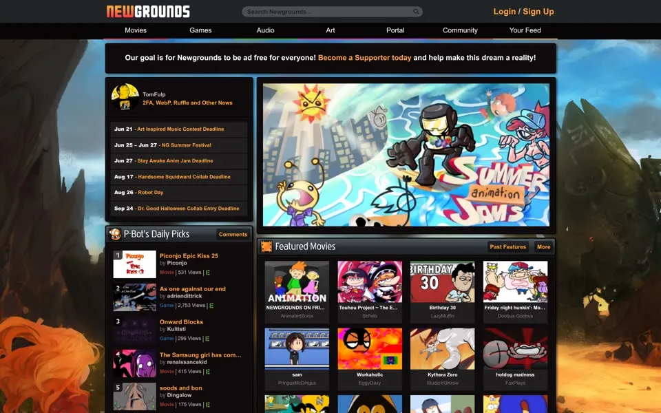 newgrounds.com homepage in 2021