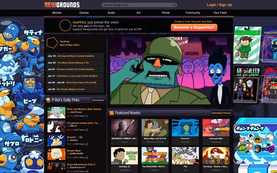 newgrounds.com homepage in 2023