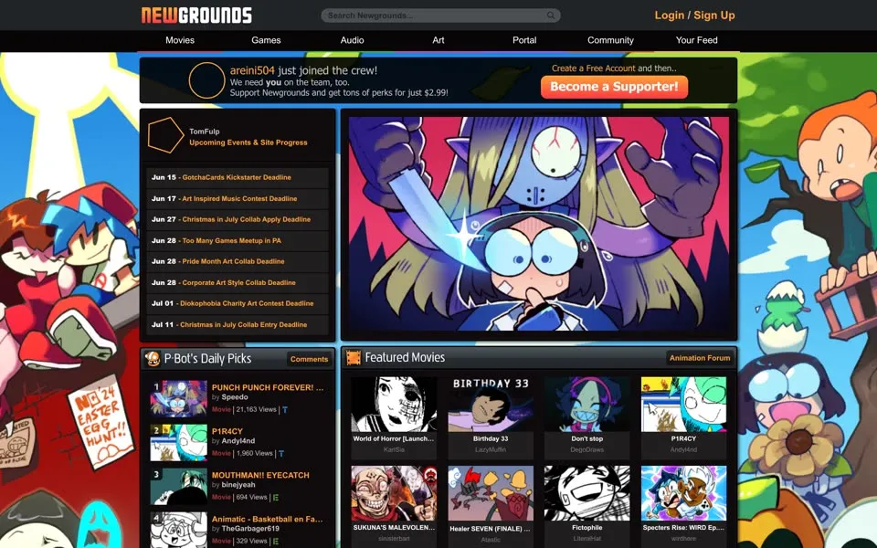 newgrounds.com homepage in 2024