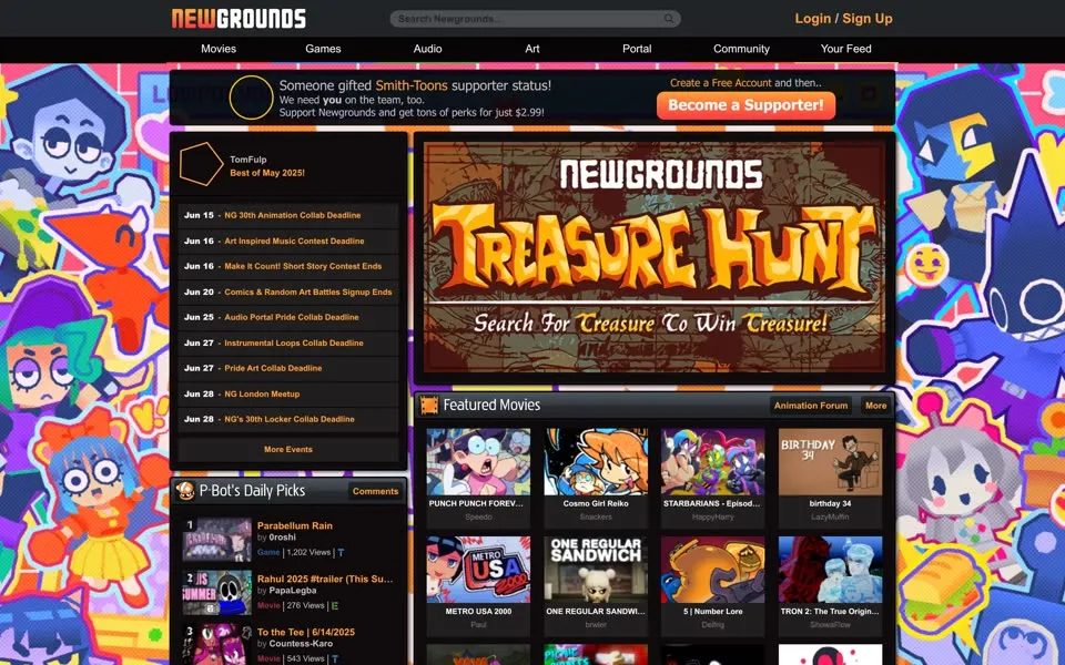 newgrounds.com homepage in 2025