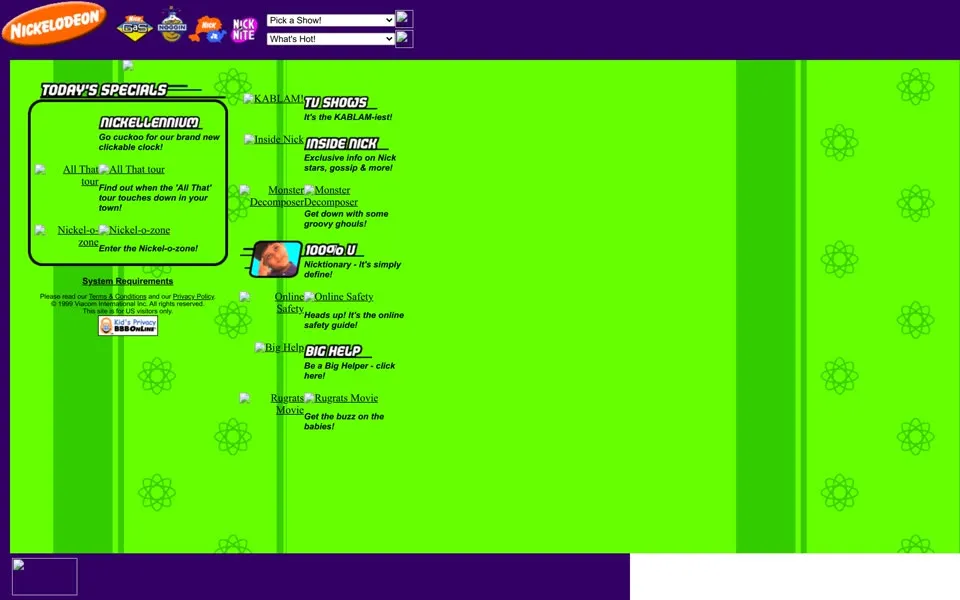nick.com homepage in 1999