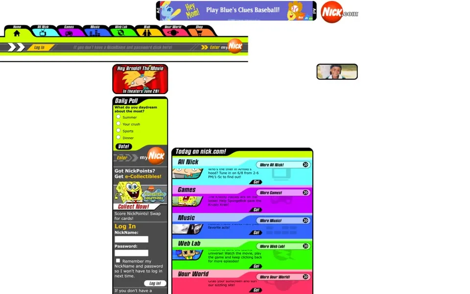 nick.com homepage in 2002