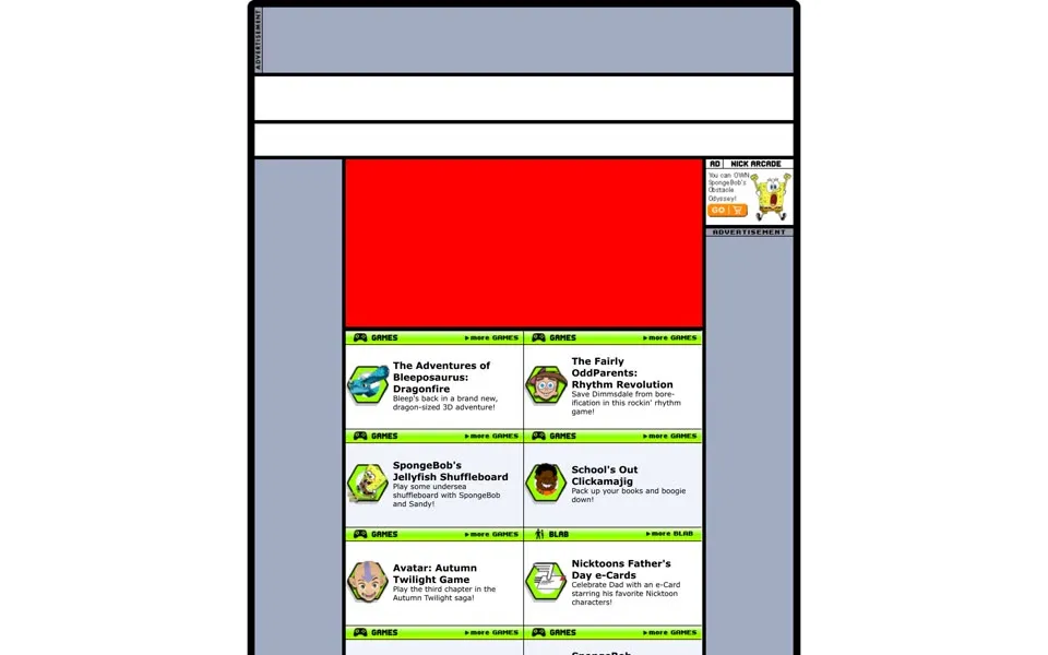 nick.com homepage in 2005
