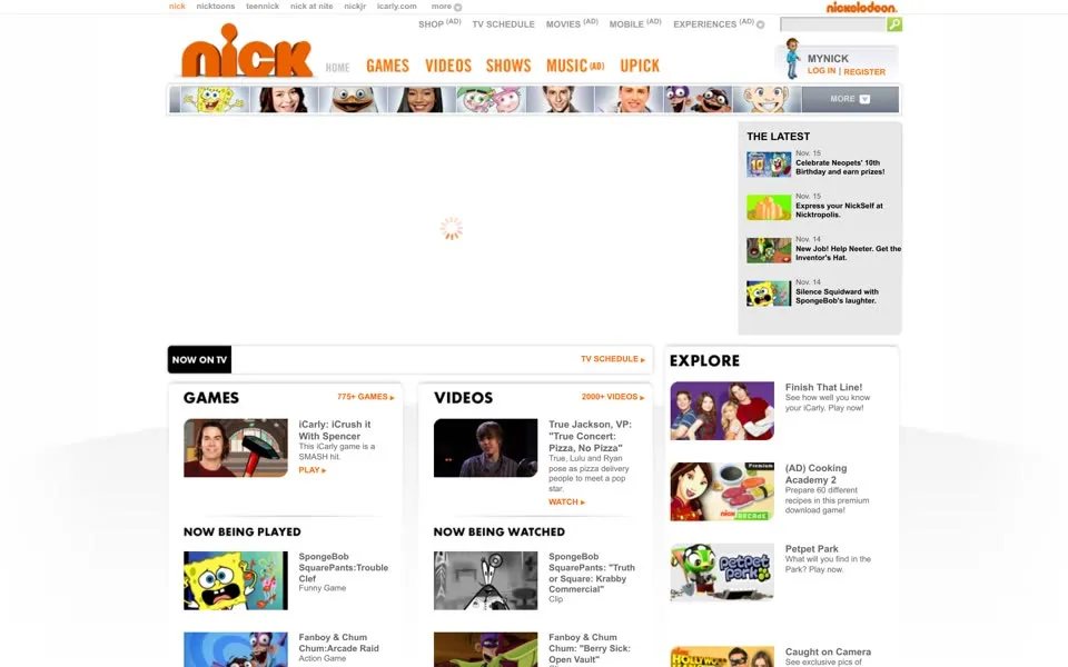 nick.com homepage in 2009
