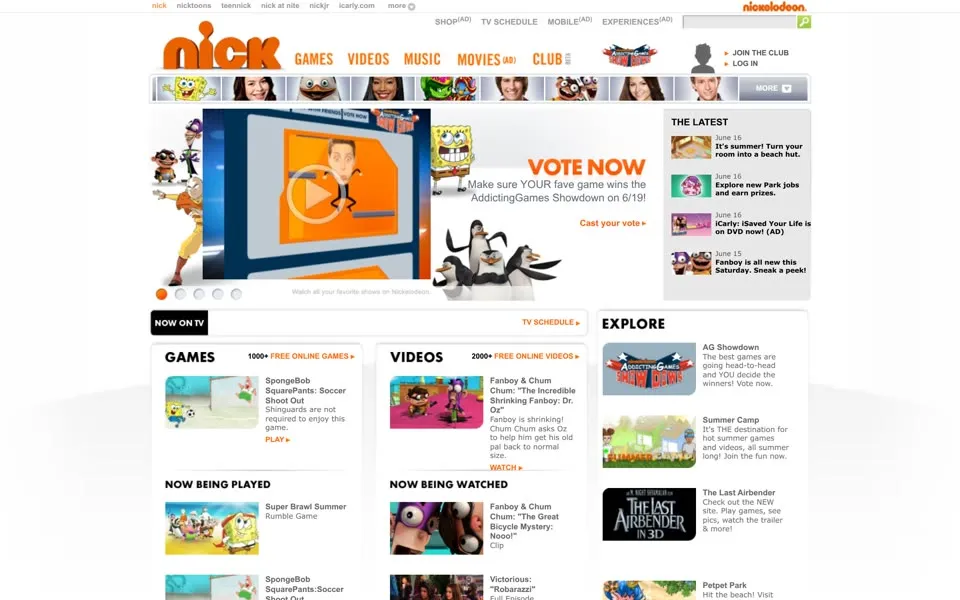 nick.com homepage in 2010