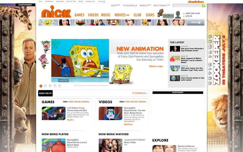 nick.com homepage in 2011