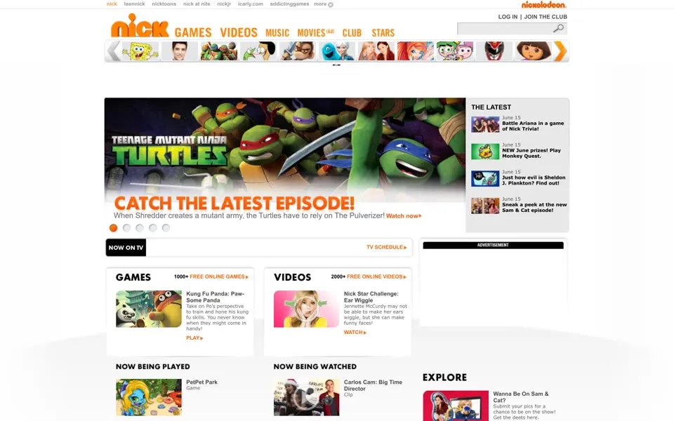 nick.com homepage in 2013