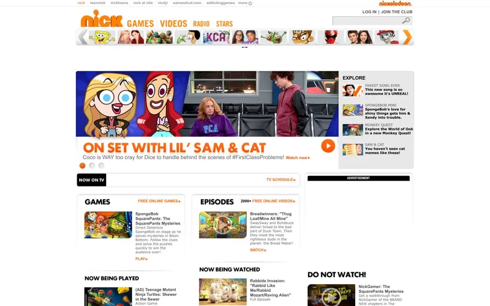 nick.com homepage in 2014