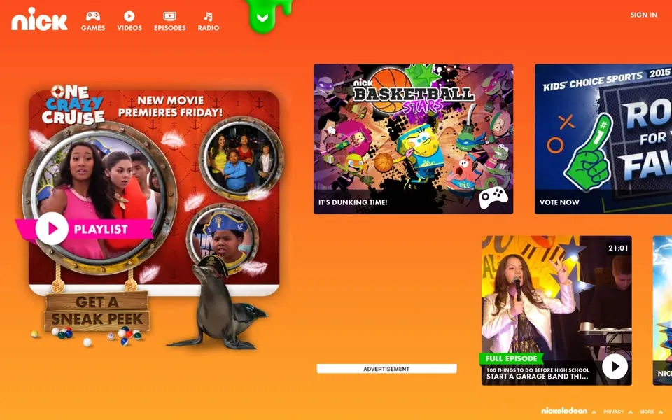 nick.com homepage in 2015