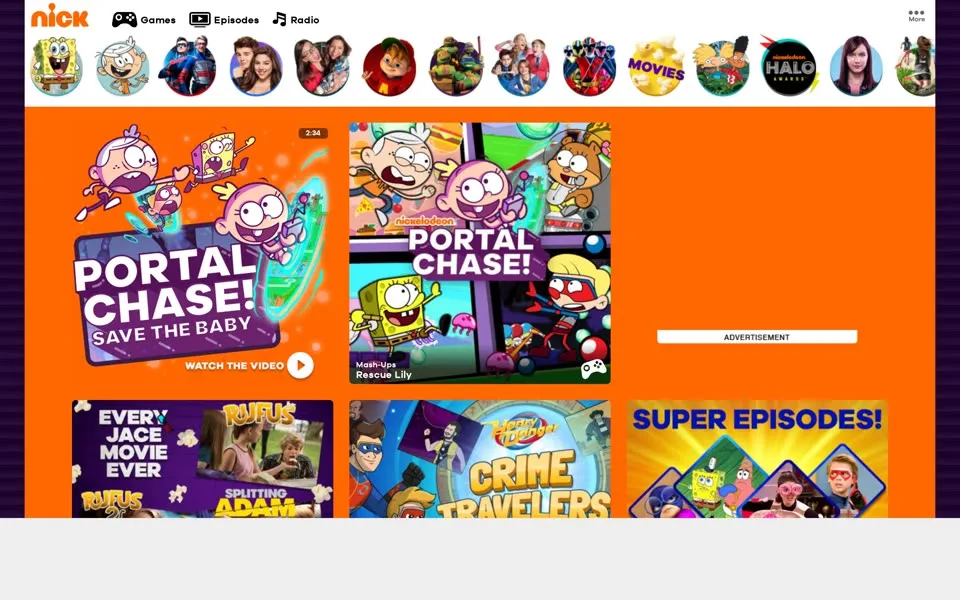 nick.com homepage in 2017