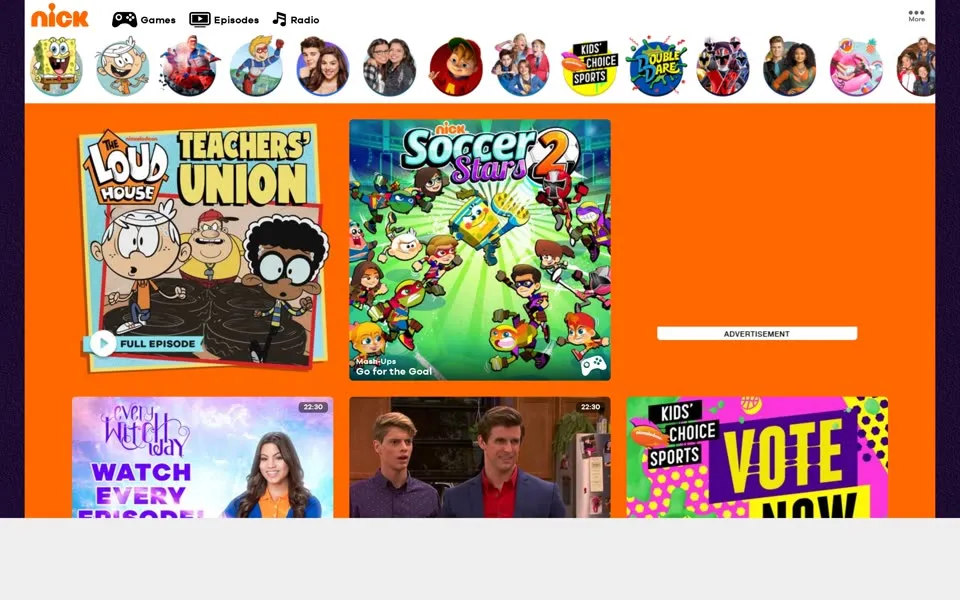 nick.com homepage in 2018