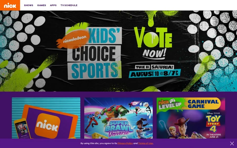 nick.com homepage in 2019