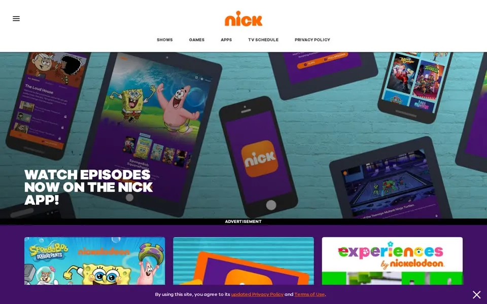 nick.com homepage in 2020