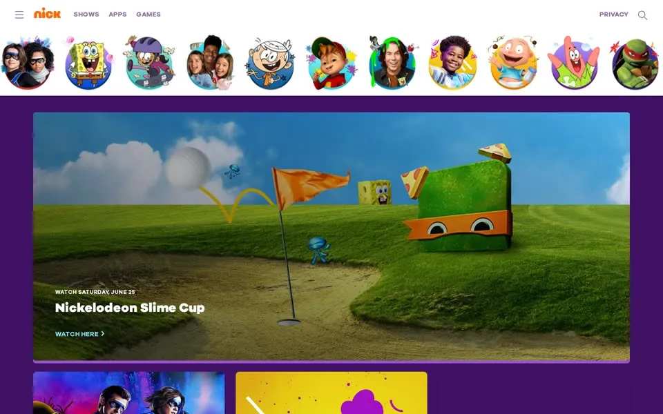 nick.com homepage in 2022