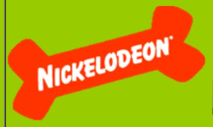 Nickelodeon logo on the 1997 nick.com homepage: White Nickelodeon lettering sits inside an orange bone.