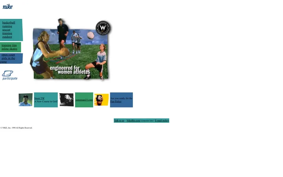 nike.com homepage in 1998