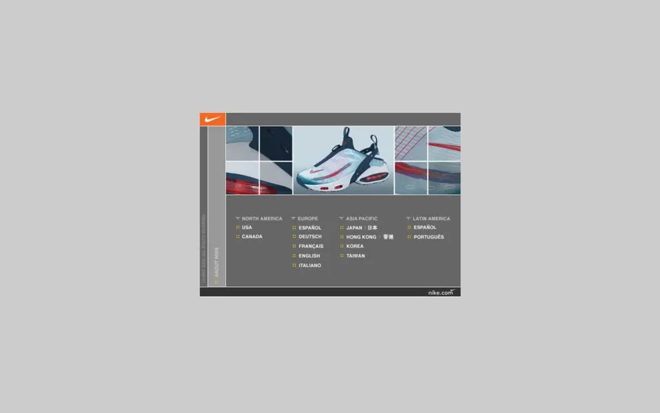 nike.com homepage in 2001
