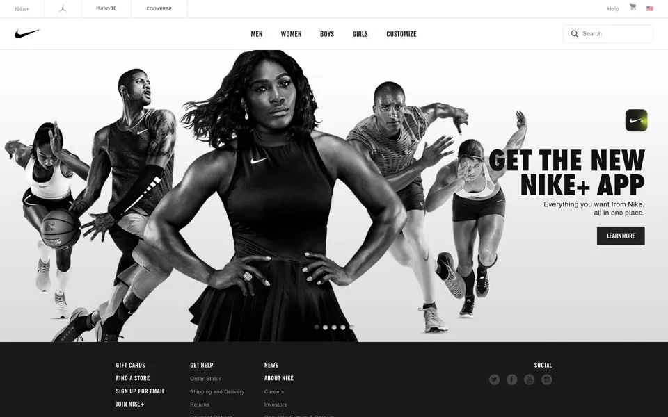 nike.com homepage in 2016