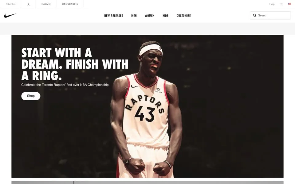 nike.com homepage in 2019