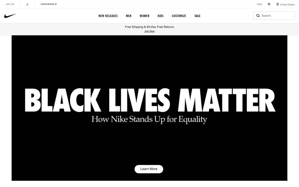 nike.com homepage in 2020