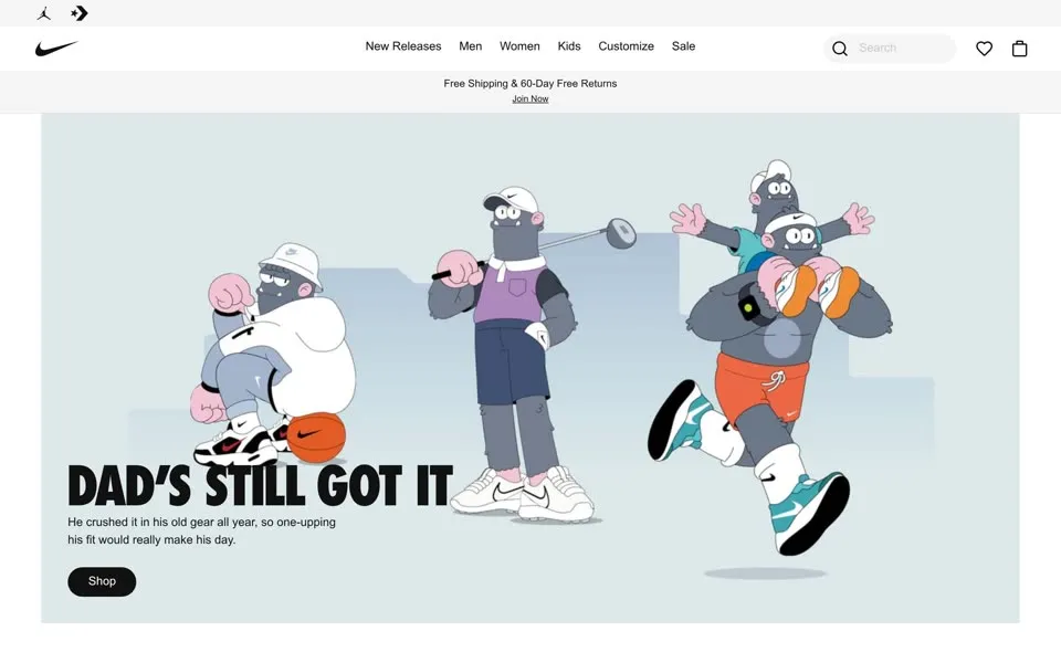 nike.com homepage in 2021