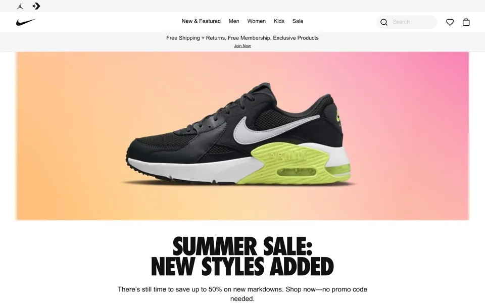 nike.com homepage in 2022