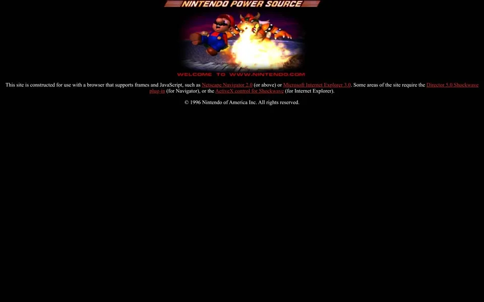 nintendo.com homepage in 1996