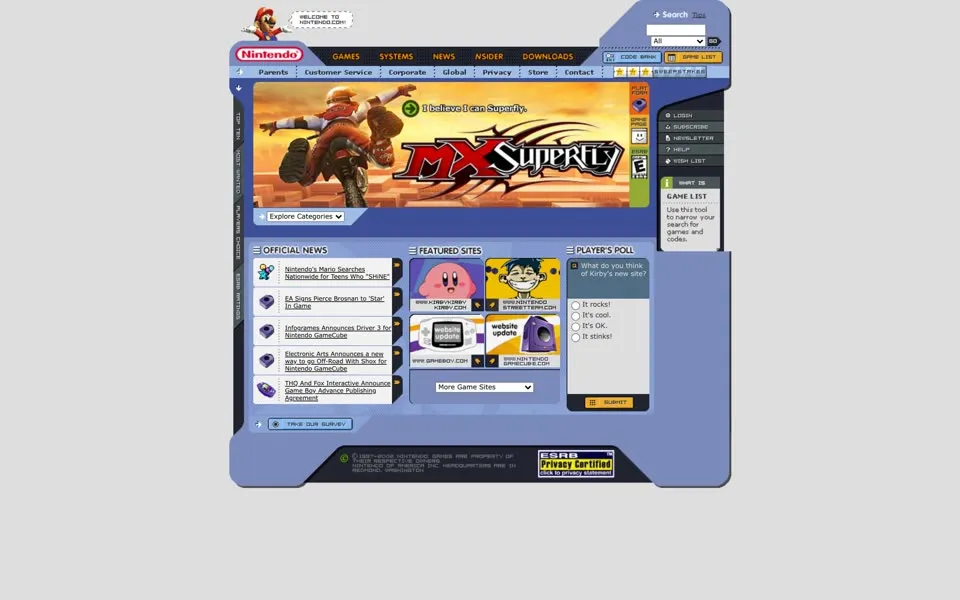 nintendo.com homepage in 2002