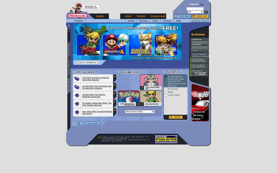 nintendo.com homepage in 2003