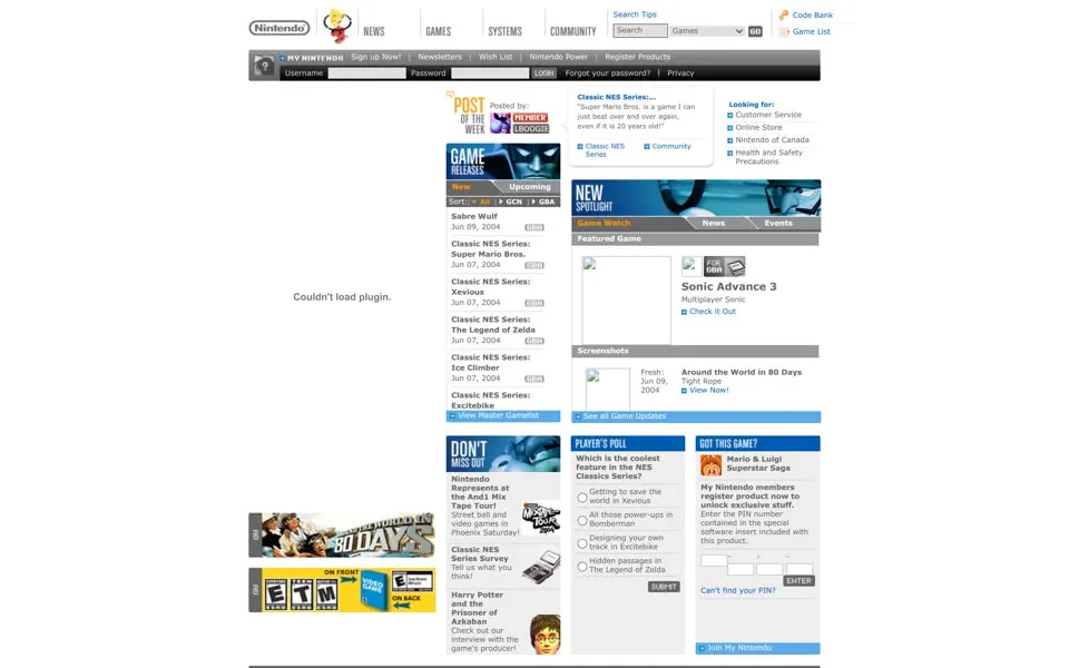 nintendo.com homepage in 2004