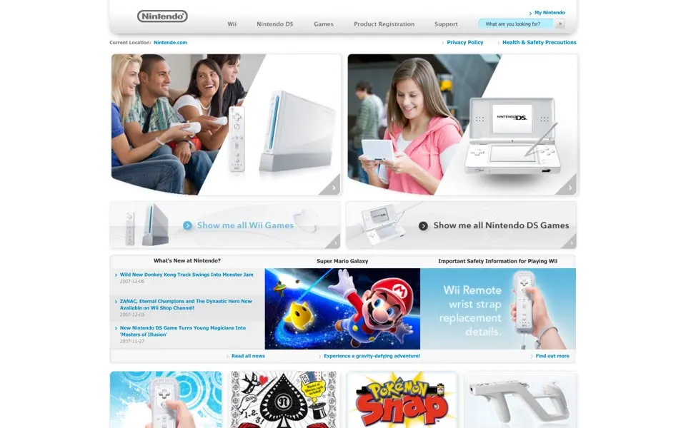 nintendo.com homepage in 2007