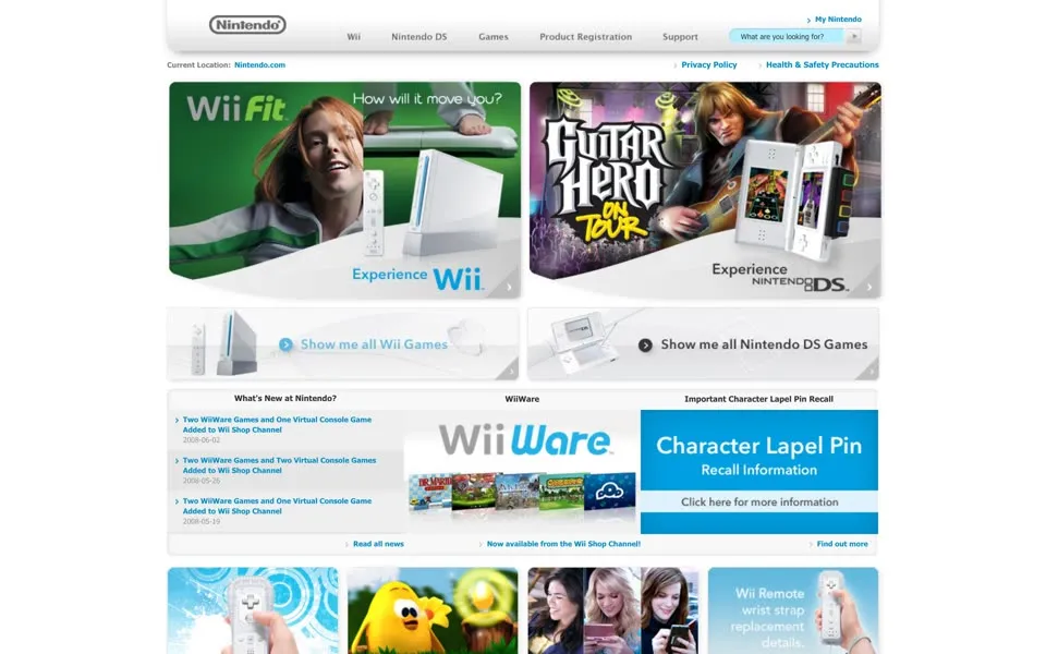 nintendo.com homepage in 2008