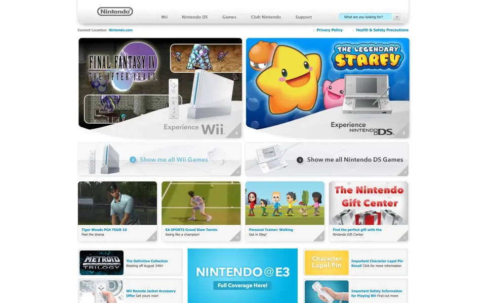 nintendo.com homepage in 2009