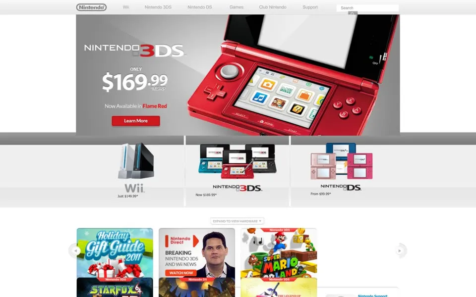 nintendo.com homepage in 2011