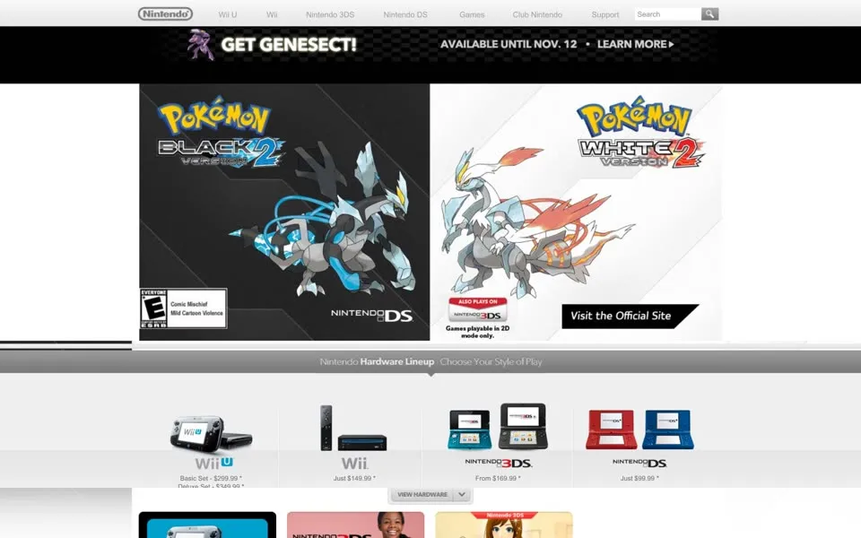 nintendo.com homepage in 2012