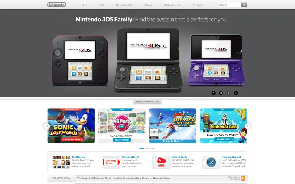 nintendo.com homepage in 2013