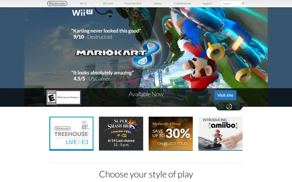 nintendo.com homepage in 2014