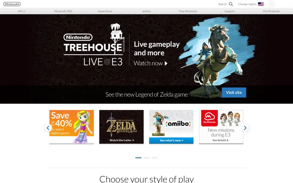 nintendo.com homepage in 2016