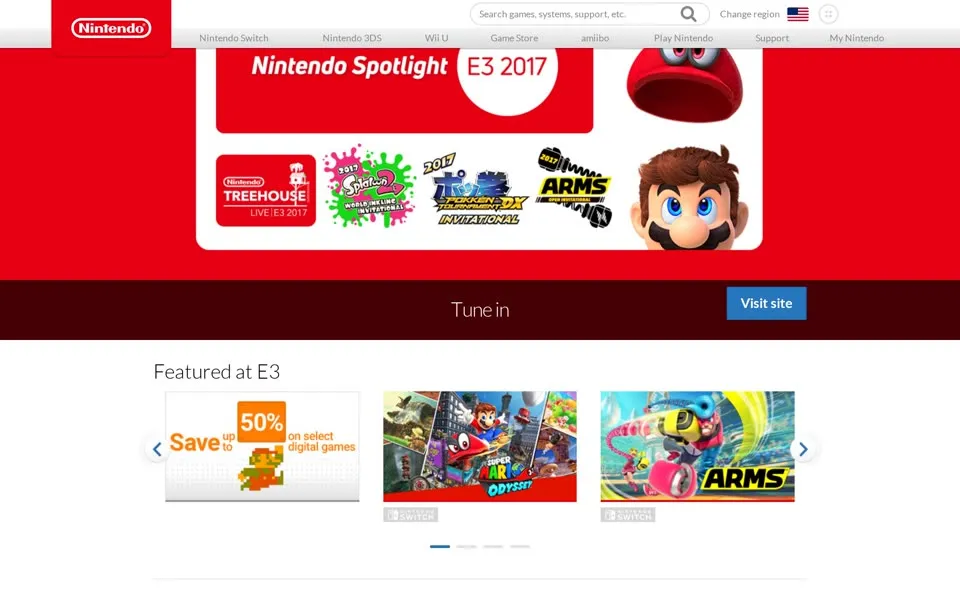 nintendo.com homepage in 2017