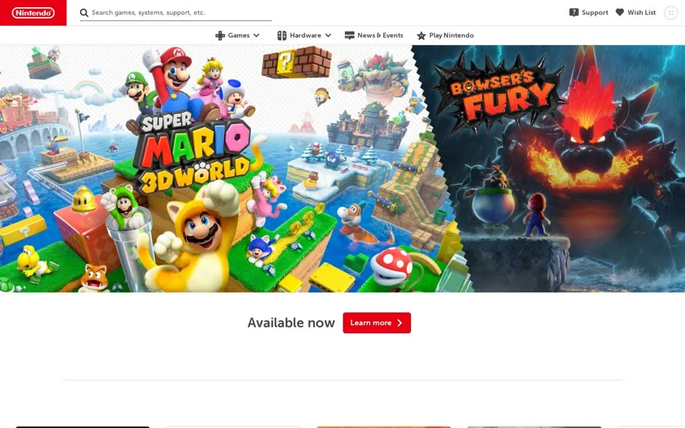 nintendo.com homepage in 2021