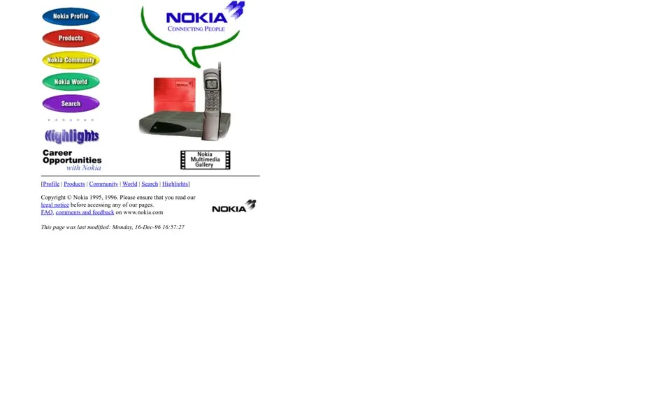 nokia.com homepage in 1996
