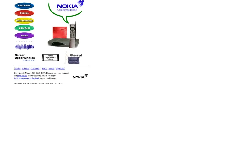 nokia.com homepage in 1997