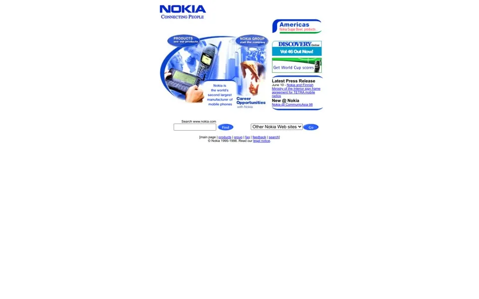 nokia.com homepage in 1998